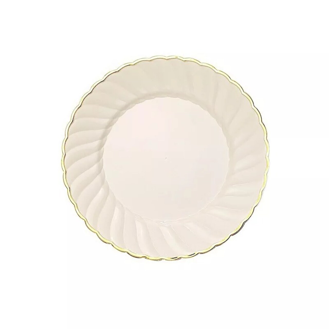 10 Ivory 8" Round Disposable Plastic Salad PLATES Gold Swirl Design Trim Party